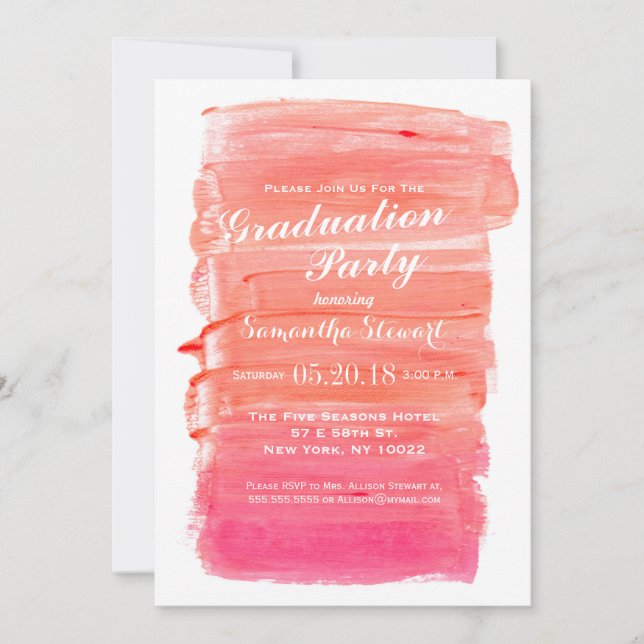 Pretty Pink Watercolor Graduation Party Invitation (Front)