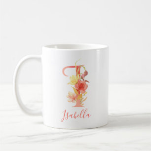 Pretty Pink Watercolor Letter "I" Coffee Mug