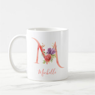 Pretty Pink Watercolor Letter "M" Coffee Mug