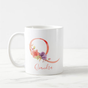 Pretty Pink Watercolor Letter "Q" Coffee Mug