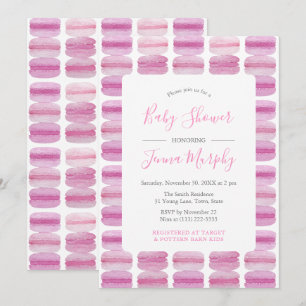 Pretty Pink Watercolor Macaron Baby Shower Invitation