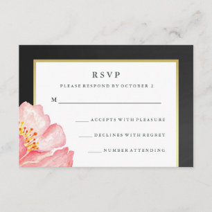 Pretty Pink Watercolor Peony and Chalkboard RSVP Card