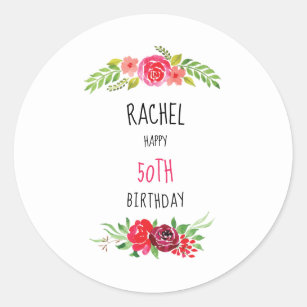Pretty Pink Watercolor Rose Happy Birthday Text - Classic Round Sticker