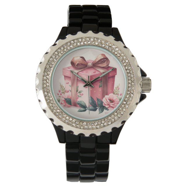 PRETTY PINK WATERCOLOR ROSES & GIFT BOX WATCH (Front)