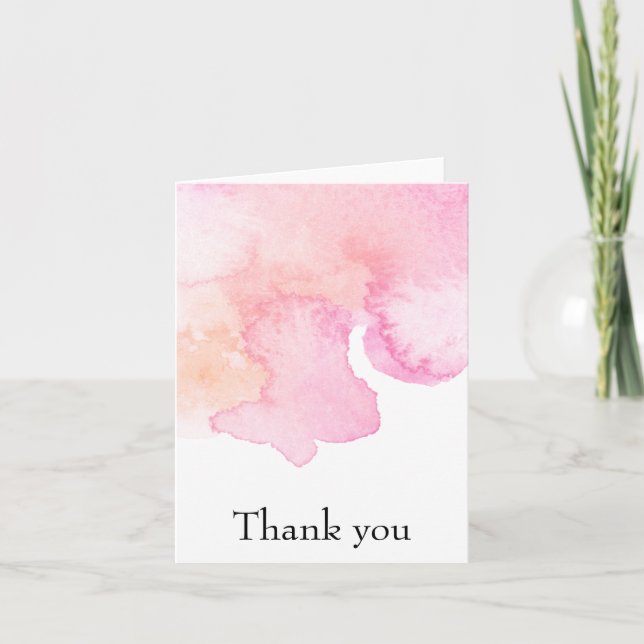 Pretty Pink Watercolor Thank You Card (Front)