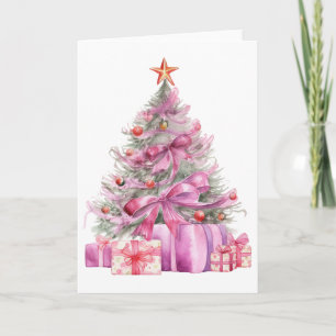 Pretty Pink Watercolor Xmas Tree Card