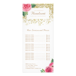 Pretty Pink Watercolour Roses Price List Rack Card