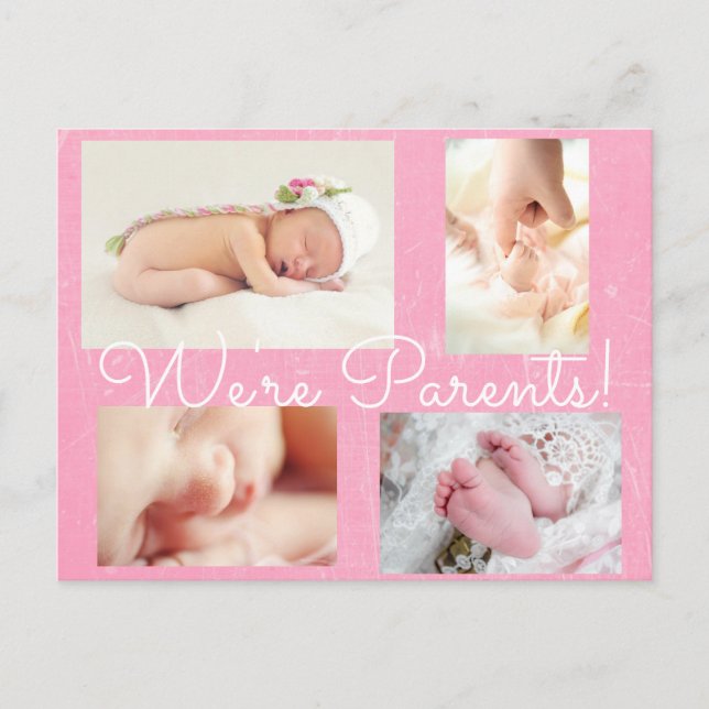 Pretty Pink "We're Parents"  Birth Announcement (Front)