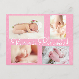 Pretty Pink "We're Parents" Birth Announcement Postcard