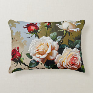 Pretty pink white and red roses oil painting decorative cushion