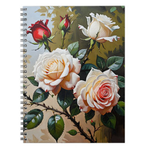 Pretty pink white and red roses oil painting notebook