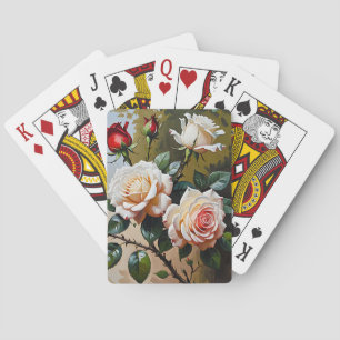 Pretty pink white and red roses oil painting playing cards