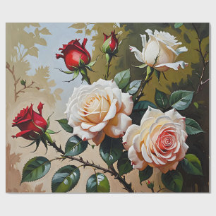 Pretty pink white and red roses oil painting wrapping paper