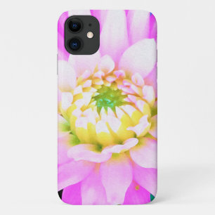Pretty Pink, White and Yellow Cactus Dahlia Macro iPhone 11 Case