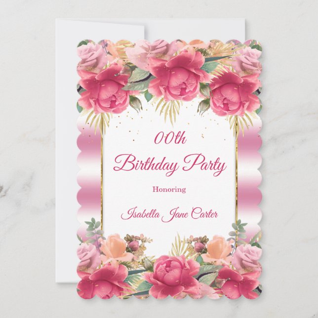 Pretty Pink White Birthday Party Floral Flowers Invitation (Front)