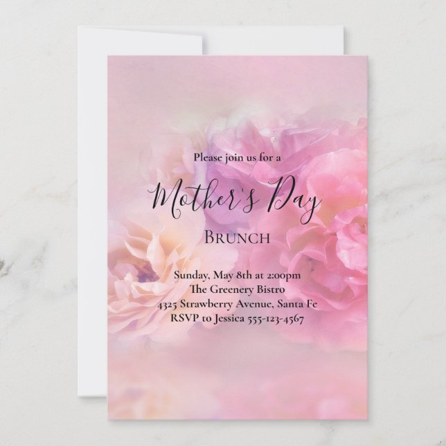 Pretty Pink & White Carnations Mother's Day Brunch Invitation (Front)