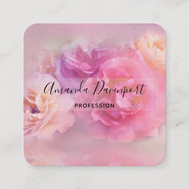 Pretty Pink & White Carnations Photograph Square Business Card (Front)