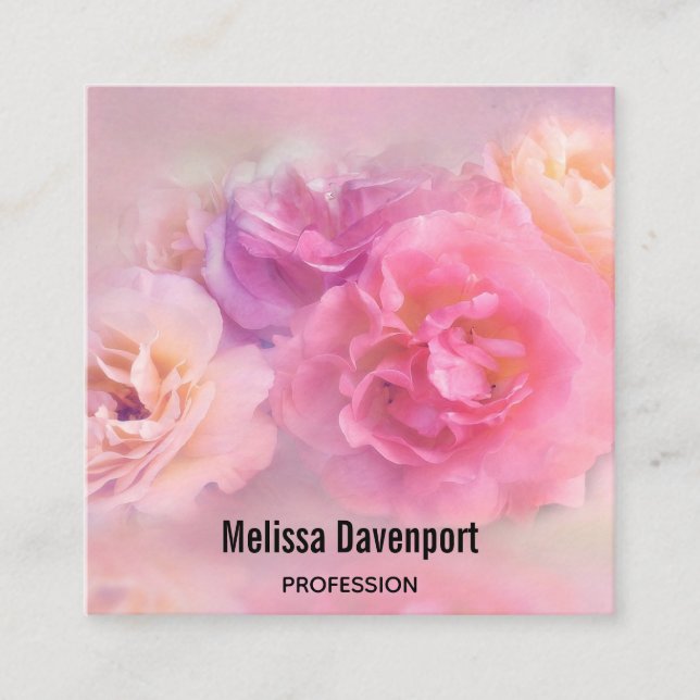 Pretty Pink & White Carnations Photograph Square Business Card (Front)