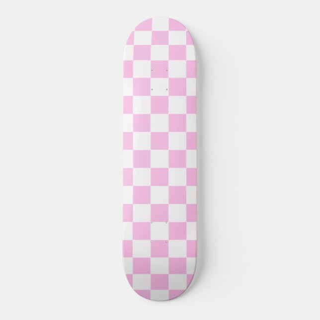 Pretty Pink & White Chequered Skateboard (Front)
