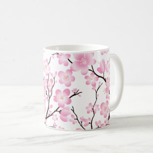 pretty pink white cherry blossom delicate mug