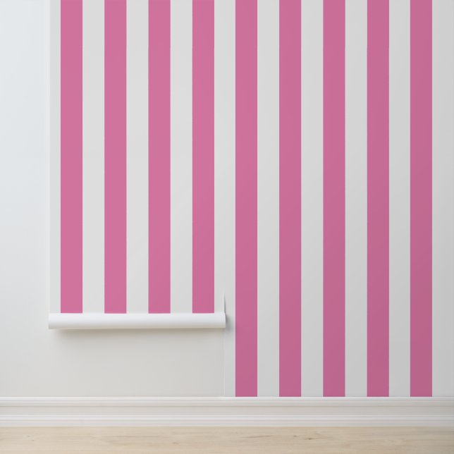 Pretty Pink White Colourful Stripe Pattern Wallpaper (Application)
