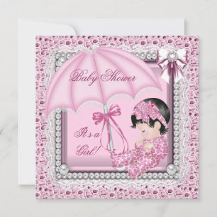 Pretty Pink White Cute Girl Baby Shower Invitation