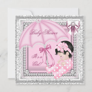 Pretty Pink White Cute Girl Baby Shower Lace Invitation