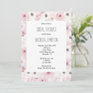 Pretty Pink White Floral Bridal Shower Invitation