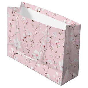 Pretty Pink White Floral Bridal Shower Large Gift Bag