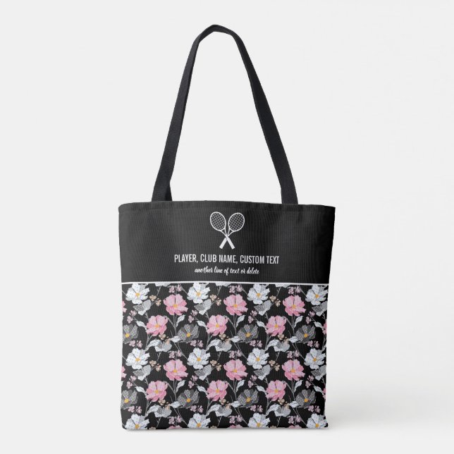 Pretty Pink White Floral Custom Tennis Racket Tote Bag (Back)