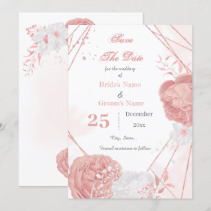 pretty pink & white floral geometric save the date