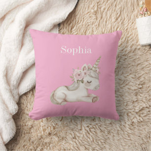 Pretty Pink White Floral Unicorn Cushion