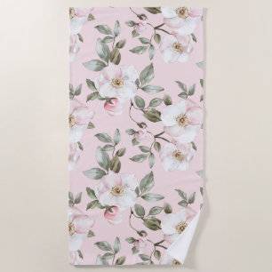 Pretty Pink White Flowers Beach Towel