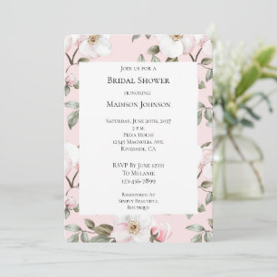 Pretty Pink White Flowers Bridal Shower Invitation