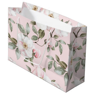 Pretty Pink White Flowers Bridal Shower Large Gift Bag