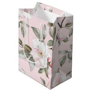 Pretty Pink White Flowers Bridal Shower Medium Gift Bag