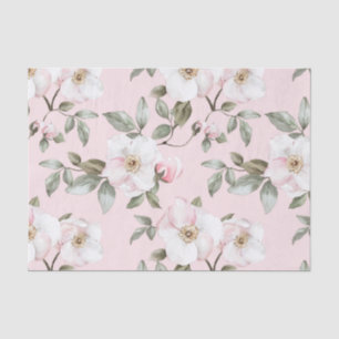 Pretty Pink White Flowers Bridal Shower Tissue Paper