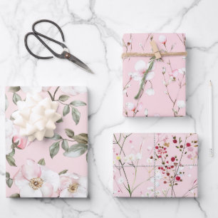 Pretty Pink White Flowers Bridal Shower Wrapping Paper Sheet