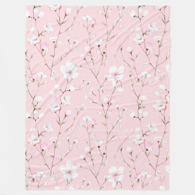 Pretty Pink White Flowers   Fleece Blanket (Front)
