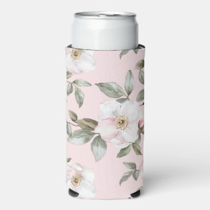 Pretty Pink White Flowers   Seltzer Can Cooler