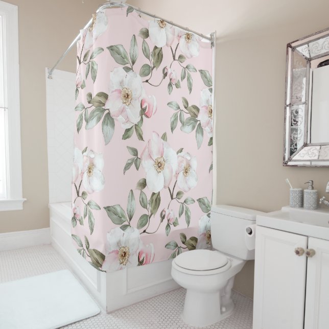 Pretty Pink White Flowers   Shower Curtain (In Situ)