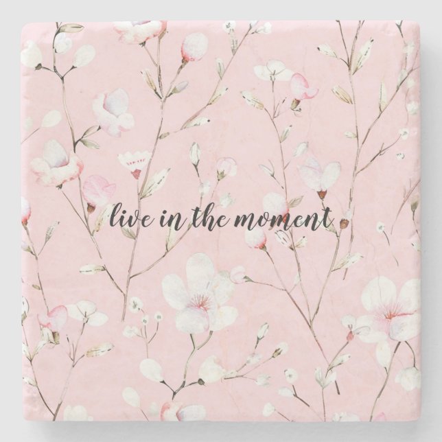 Pretty Pink White Flowers   Stone Coaster (Front)