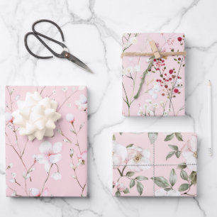 Pretty Pink White Flowers Wrapping Paper Sheet