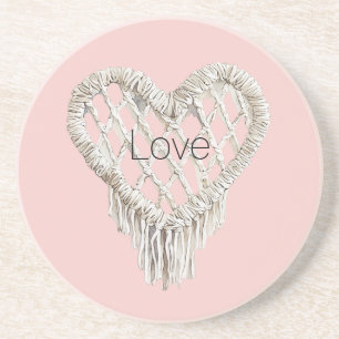 Pretty Pink White Heart Fringe Coaster