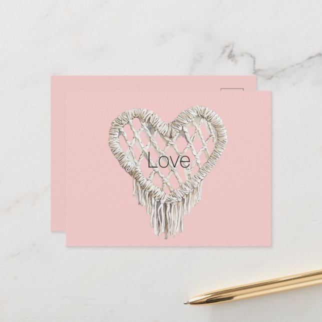Pretty Pink White Heart Fringe Postcard (Front/Back In Situ)