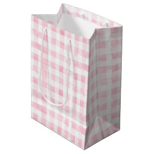 Pretty Pink White Plaid Stripes Bridal Shower Medium Gift Bag