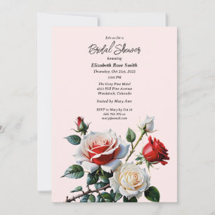 Pretty pink white red roses bridal shower invitation