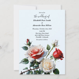 Pretty pink white red roses floral wedding invitation