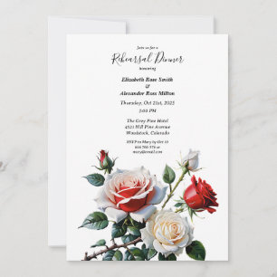 Pretty pink white red roses Rehearsal dinner Invitation