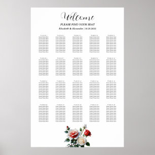 Pretty pink white red roses seating chart